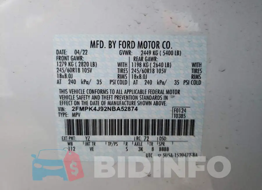 2FMPK4J92NBA52874 Photo# 10