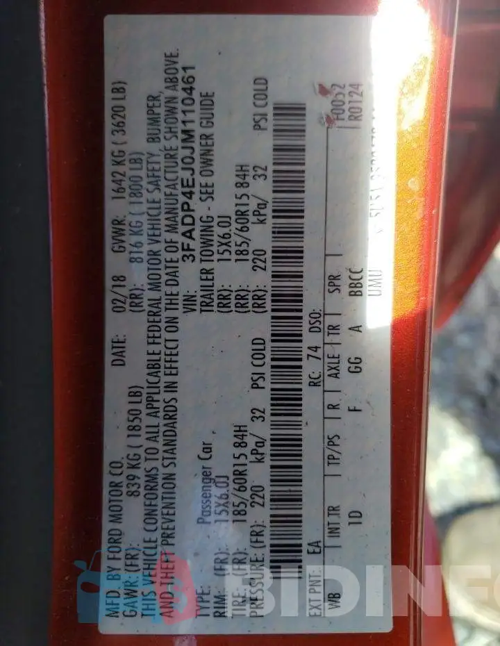3FADP4EJ0JM110461 Photo# 10