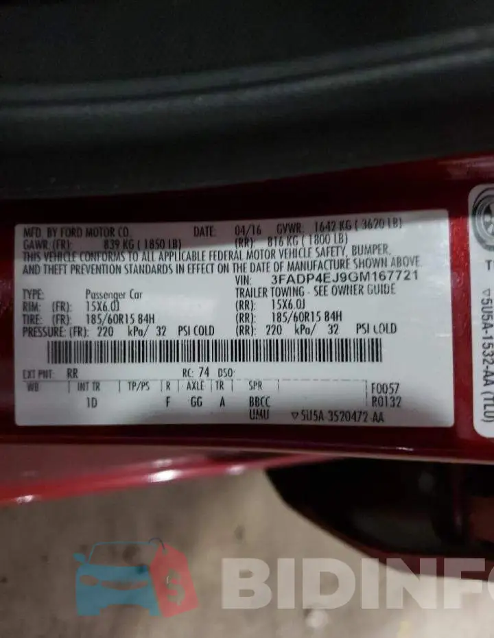 3FADP4EJ9GM167721 Photo# 10