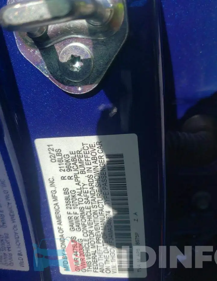 1HGCV1F34MA046874 Photo# 10