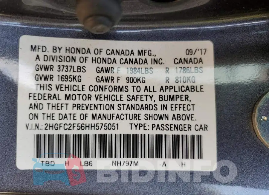 2HGFC2F56HH575051 Photo# 10