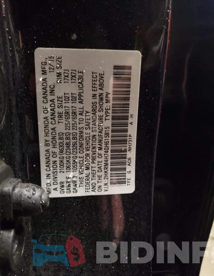 2HKRM4H74GH615815 Photo# 10
