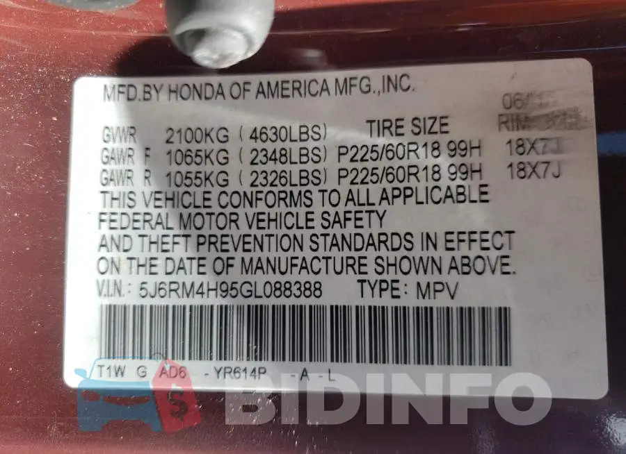 5J6RM4H95GL088388 Photo# 10