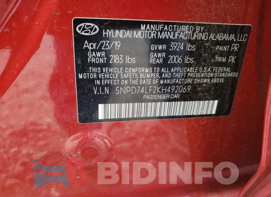 5NPD74LF2KH492069 Photo# 10