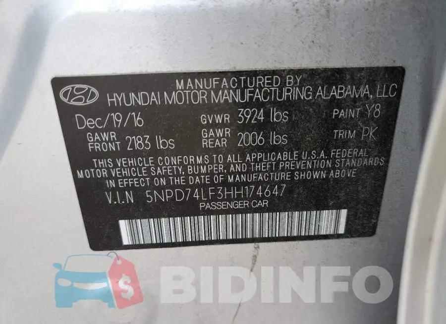 5NPD74LF3HH174647 Photo# 10