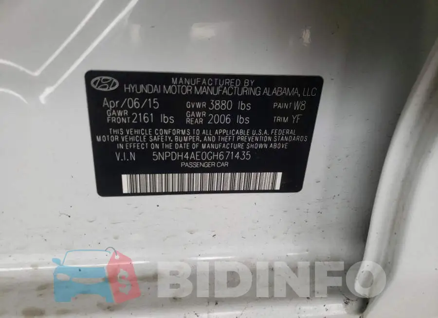 5NPDH4AE0GH671435 Photo# 10