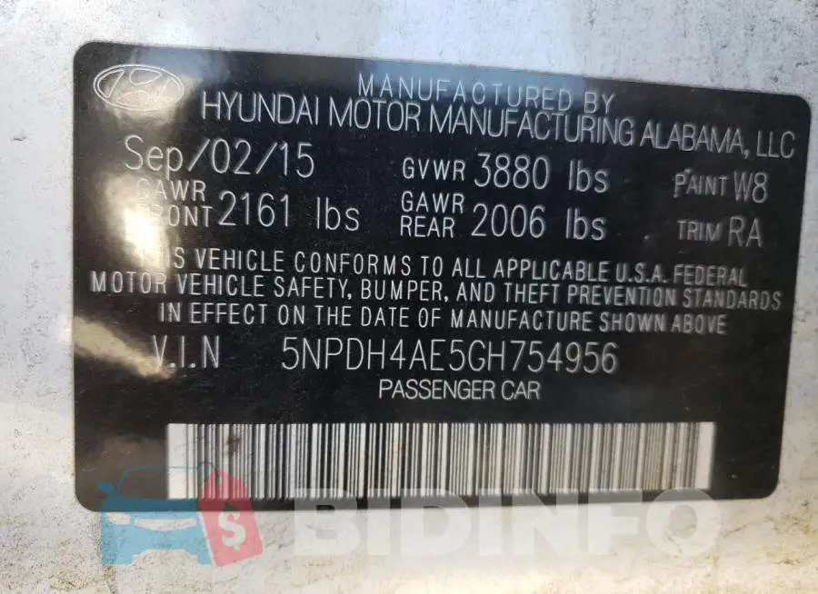5NPDH4AE5GH754956 Photo# 10