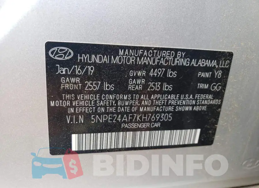 5NPE24AF7KH769305 Photo# 10