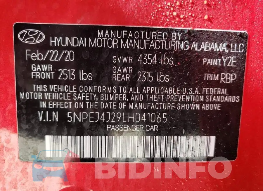 5NPEJ4J29LH041065 Photo# 10