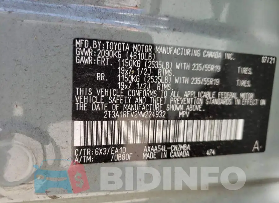 2T3A1RFV2MW224932 Photo# 10