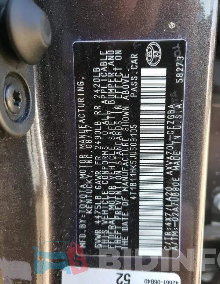 4T1B11HK5JU509105 Photo# 10