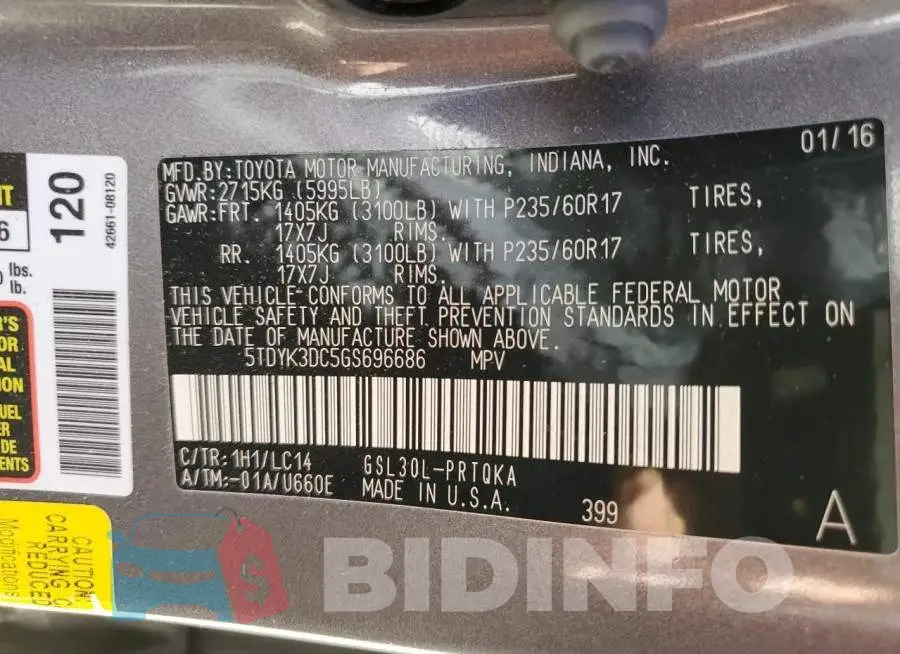 5TDYK3DC5GS696686 Photo# 10
