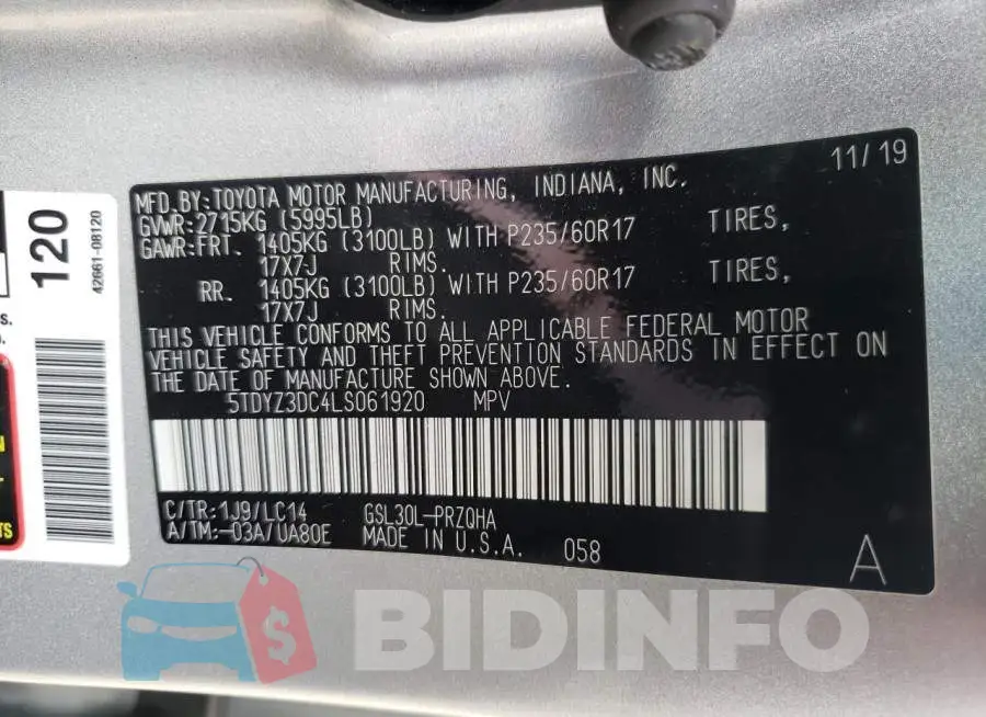 5TDYZ3DC4LS061920 Photo# 10