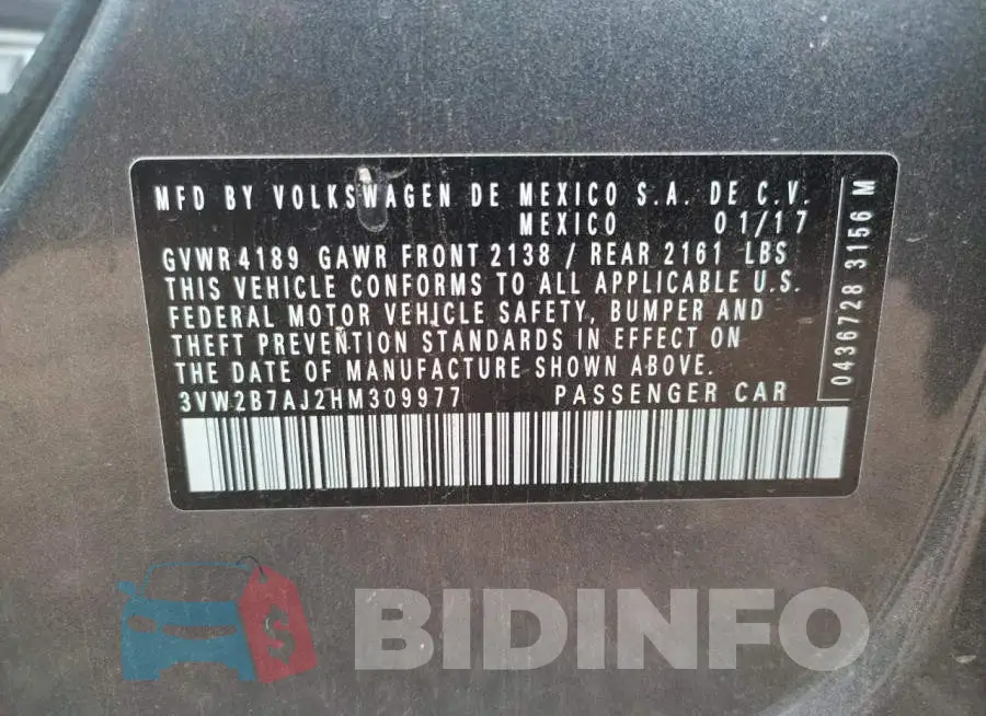3VW2B7AJ2HM309977 Photo# 10