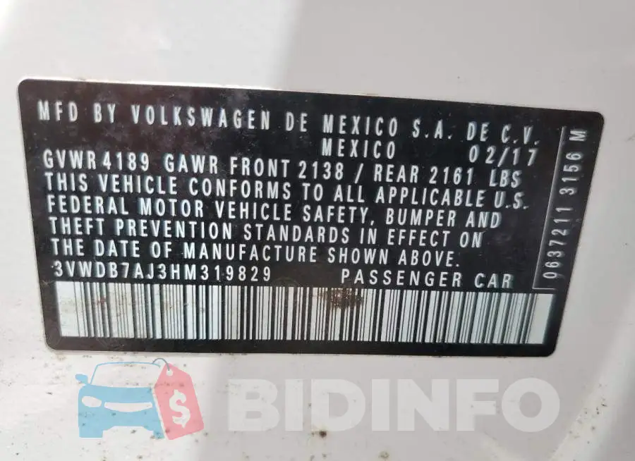 3VWDB7AJ3HM319829 Photo# 10