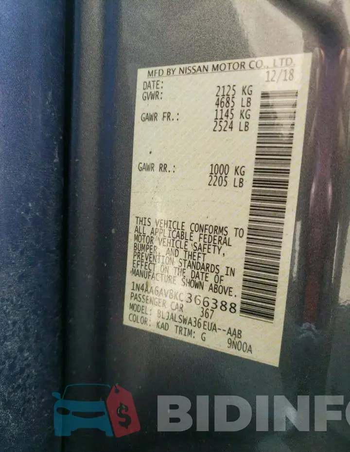 1N4AA6AV8KC366388 Photo# 10