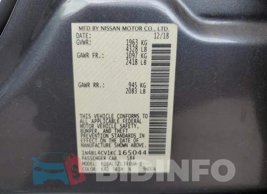 1N4BL4CV1KC165044 Photo# 10