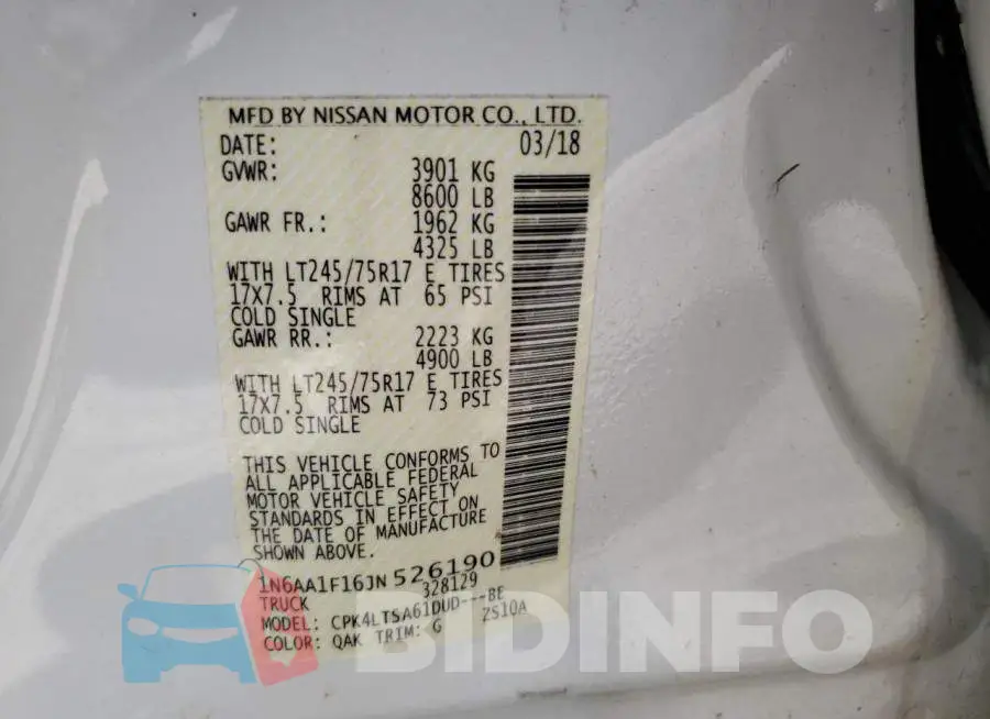1N6AA1F16JN526190 Photo# 10