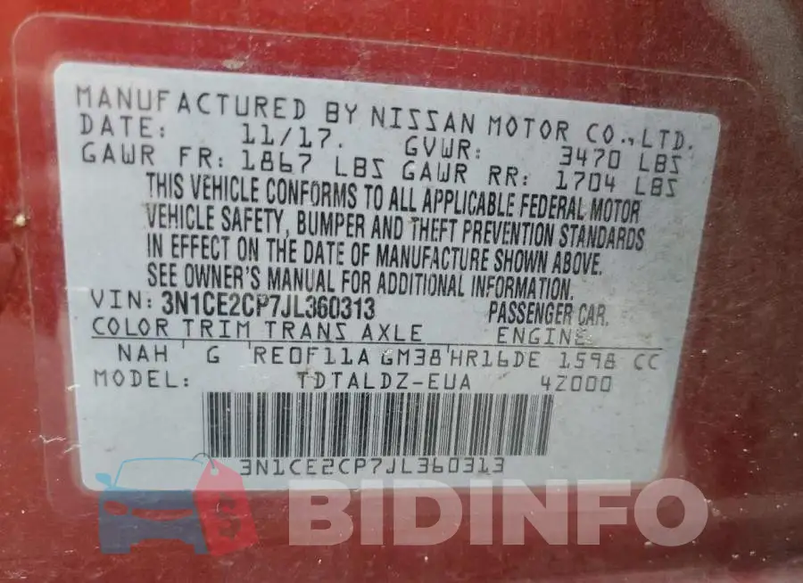 3N1CE2CP7JL360313 Photo# 10