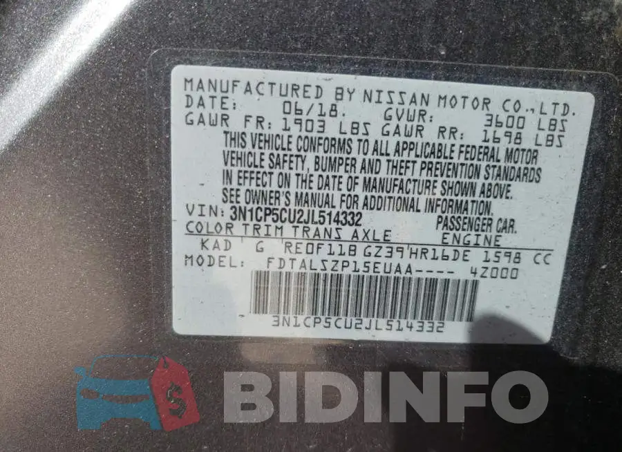 3N1CP5CU2JL514332 Photo# 10