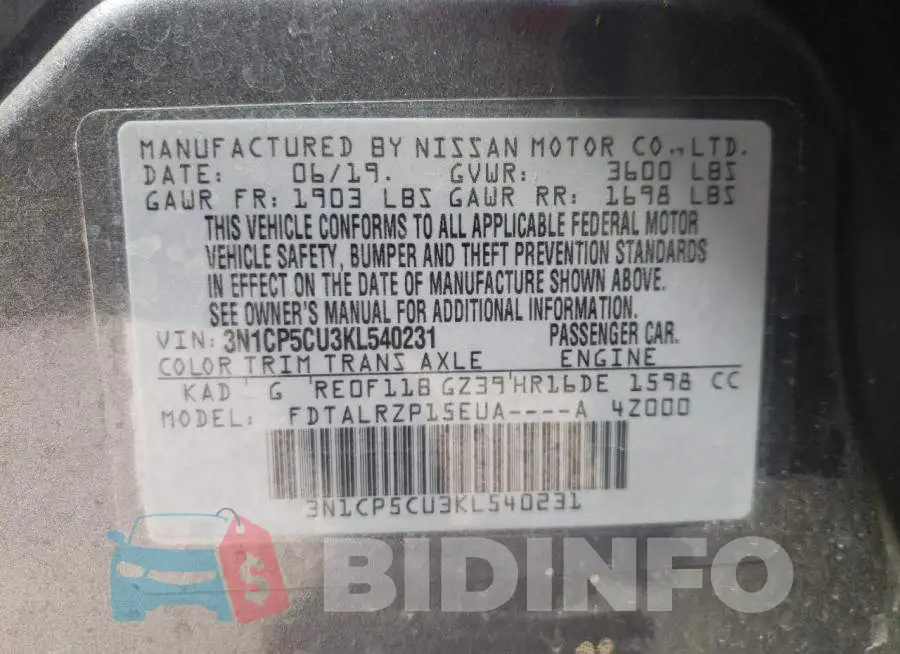 3N1CP5CU3KL540231 Photo# 10