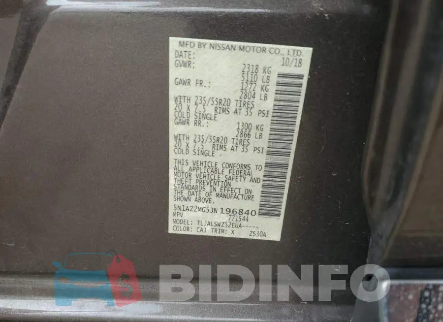 5N1AZ2MG5JN196840 Photo# 10