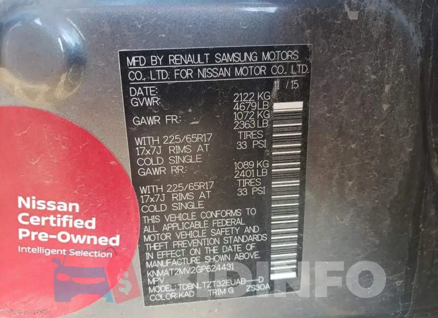 KNMAT2MV2GP624431 Photo# 10