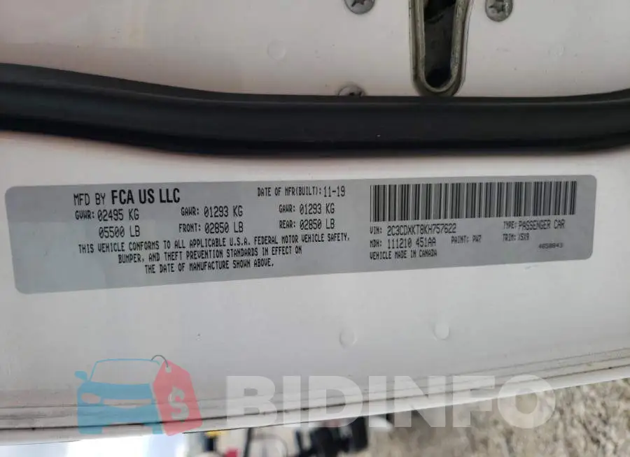 2C3CDXKT8KH757622 Photo# 10