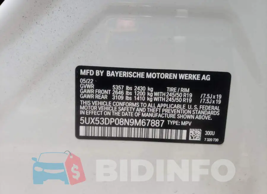 5UX53DP08N9M67887 Photo# 10