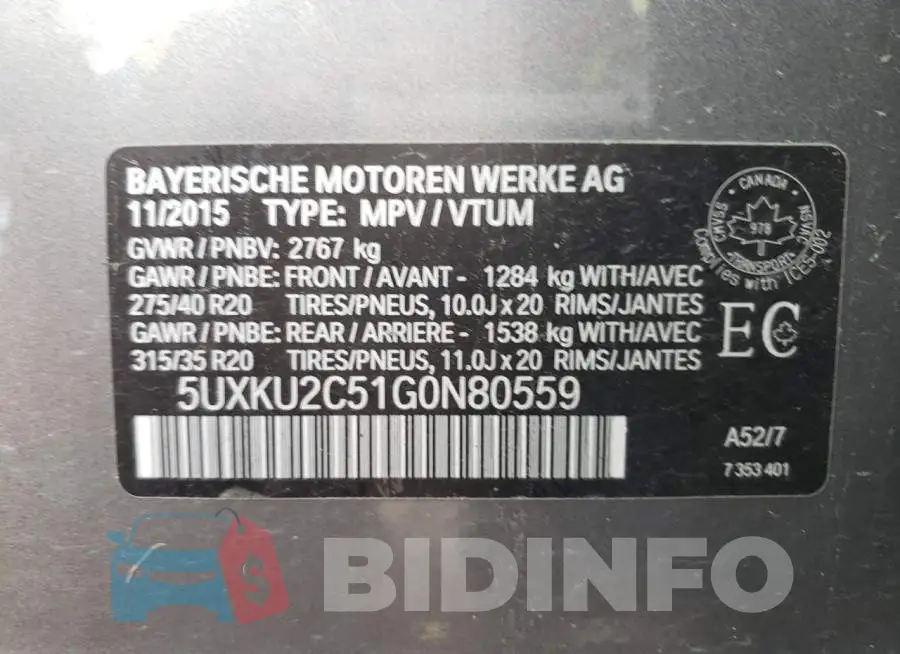 5UXKU2C51G0N80559 Photo# 10