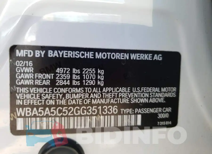 WBA5A5C52GG351336 Photo# 10