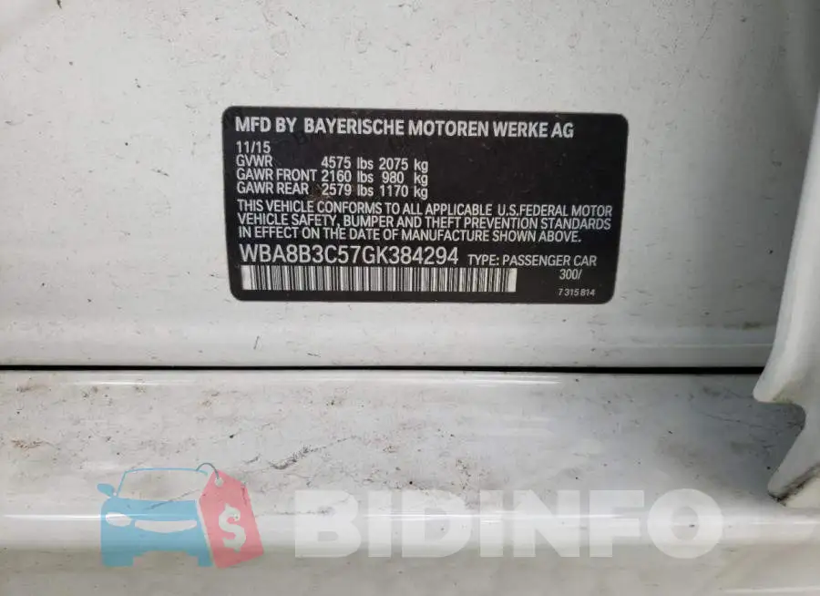 WBA8B3C57GK384294 Photo# 10