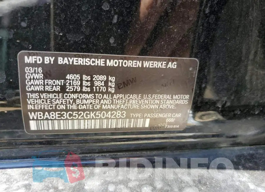 WBA8E3C52GK504283 Photo# 10