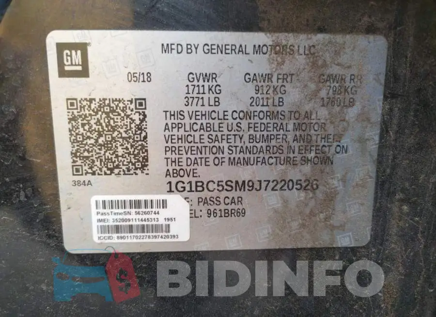 1G1BC5SM9J7220526 Photo# 10