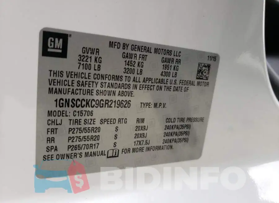 1GNSCCKC9GR219626 Photo# 10