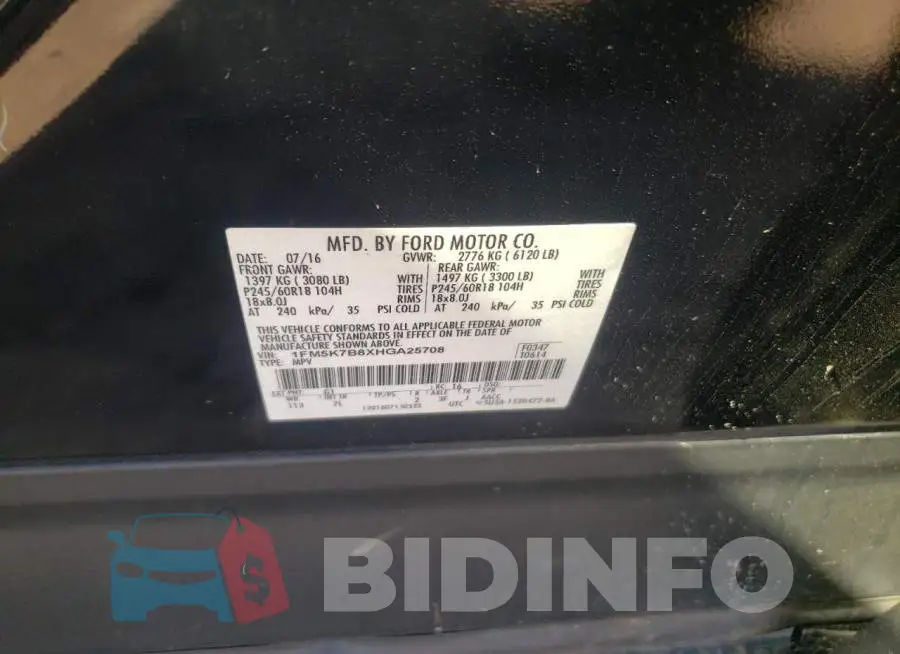 1FM5K7B8XHGA25708 Photo# 10