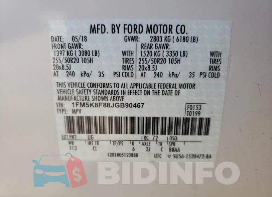 1FM5K8F88JGB90467 Photo# 10