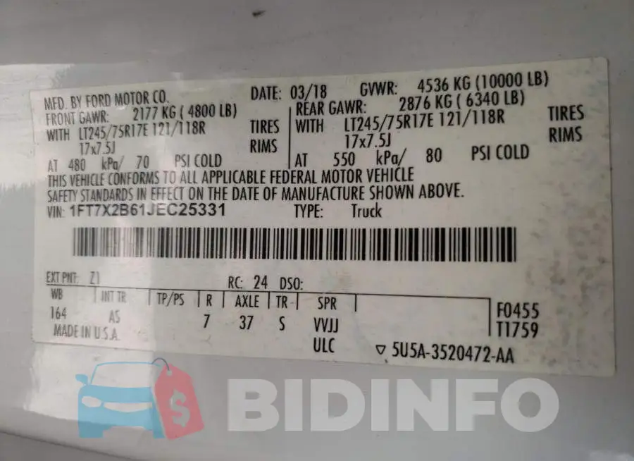 1FT7X2B61JEC25331 Photo# 10