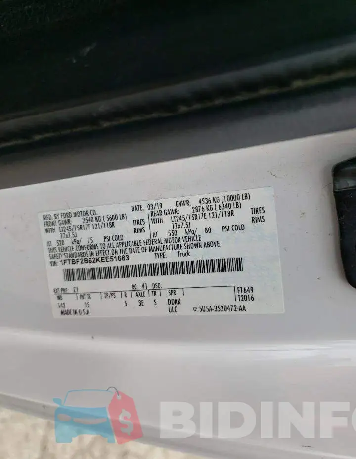 1FTBF2B62KEE51683 Photo# 10