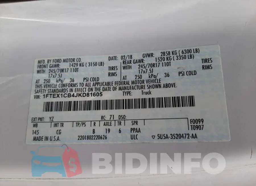 1FTEX1CB4JKD81605 Photo# 10