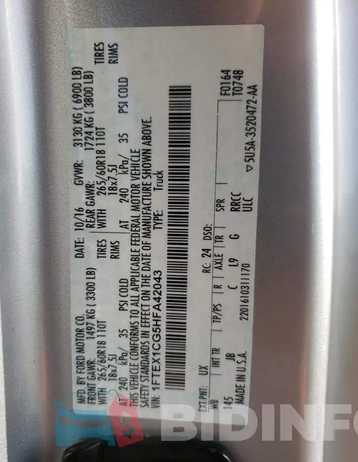 1FTEX1CG5HFA42043 Photo# 10
