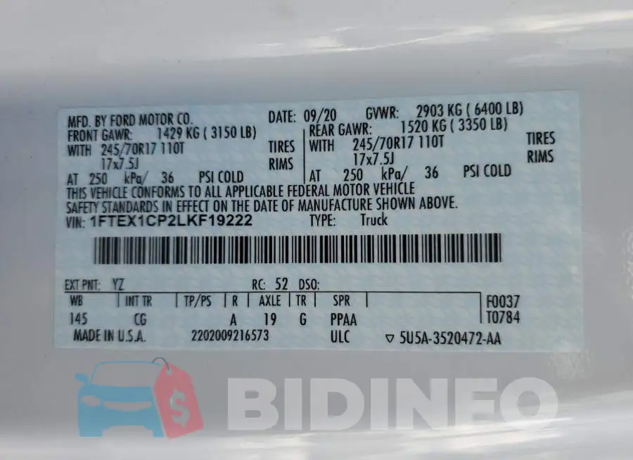 1FTEX1CP2LKF19222 Photo# 10