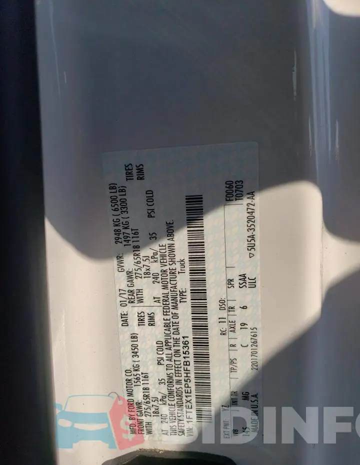 1FTEX1EP5HFB15361 Photo# 10