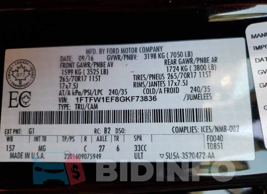 1FTFW1EF8GKF73836 Photo# 10