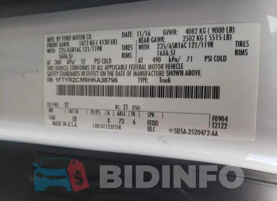 1FTYR2CM9HKA38796 Photo# 10