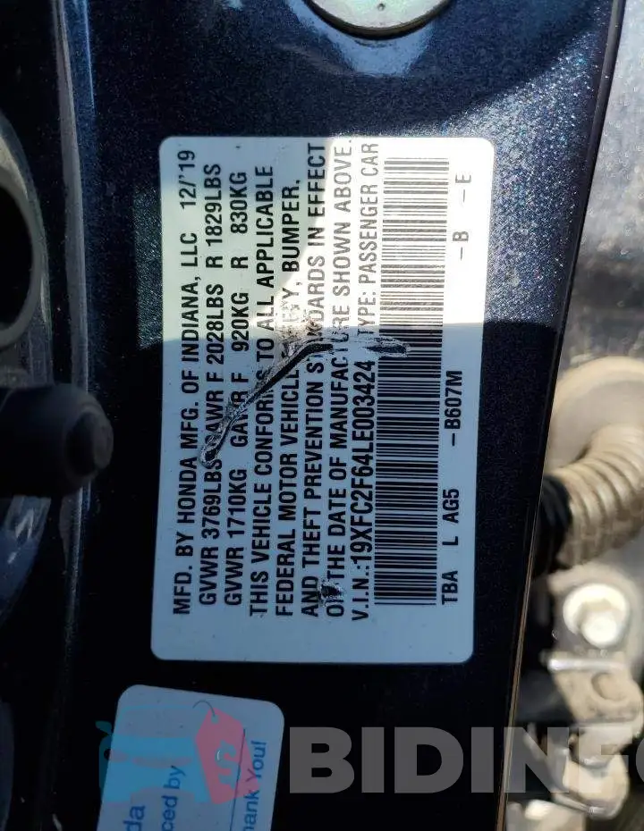 19XFC2F64LE003424 Photo# 10