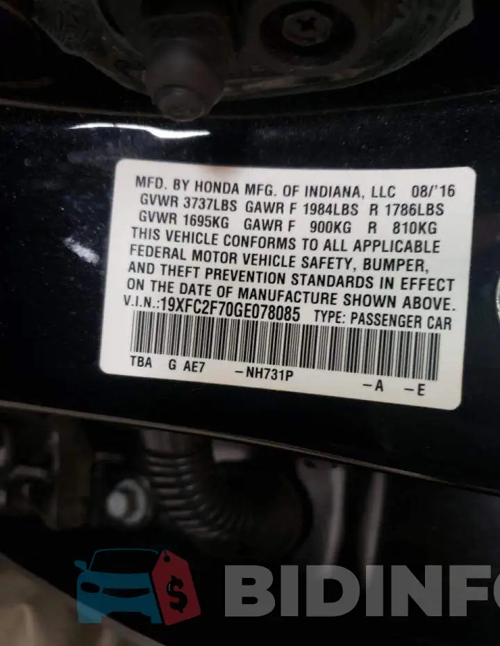 19XFC2F70GE078085 Photo# 10