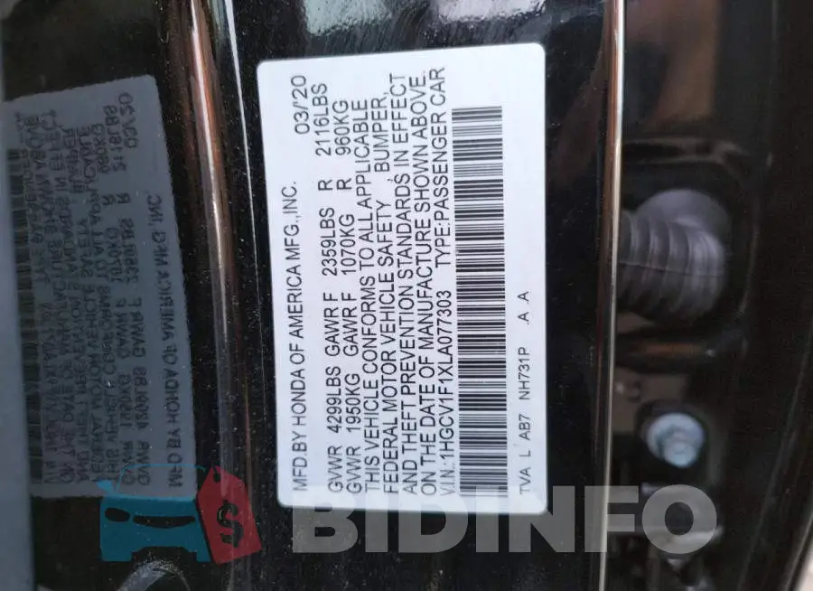 1HGCV1F1XLA077303 Photo# 10