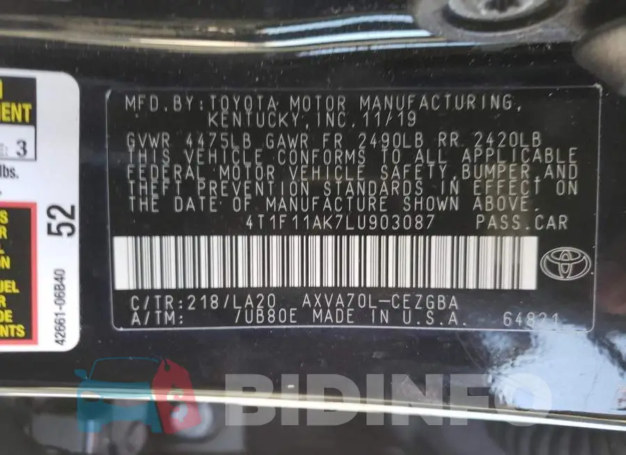 4T1F11AK7LU903087 Photo# 10