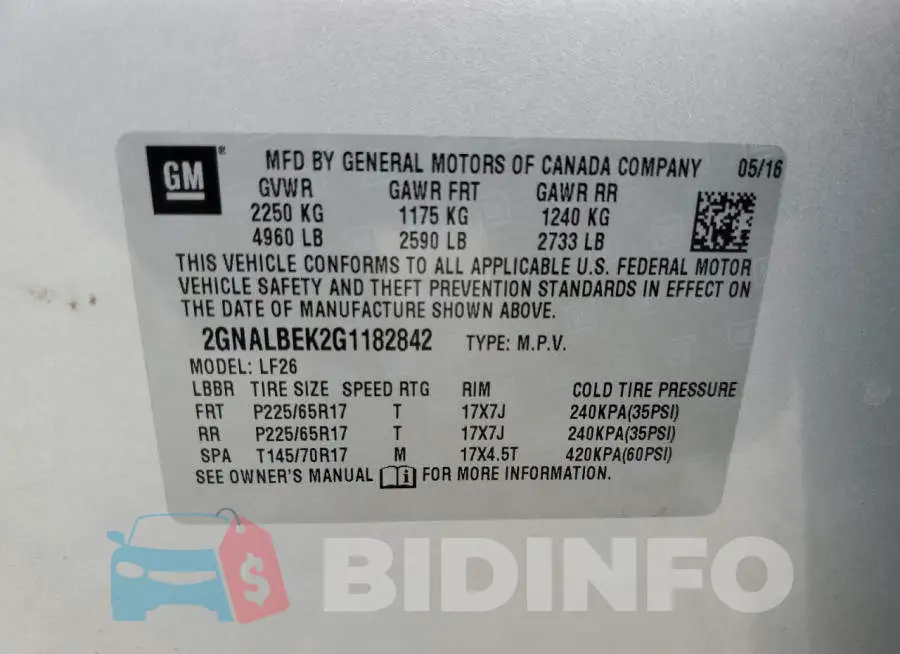 2GNALBEK2G1182842 Photo# 10